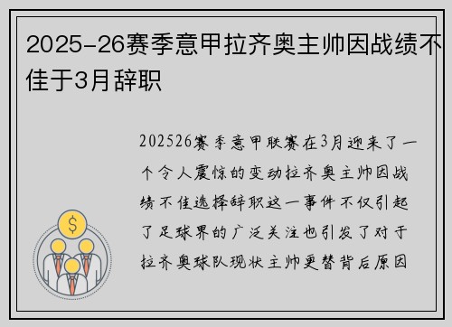 2025-26赛季意甲拉齐奥主帅因战绩不佳于3月辞职